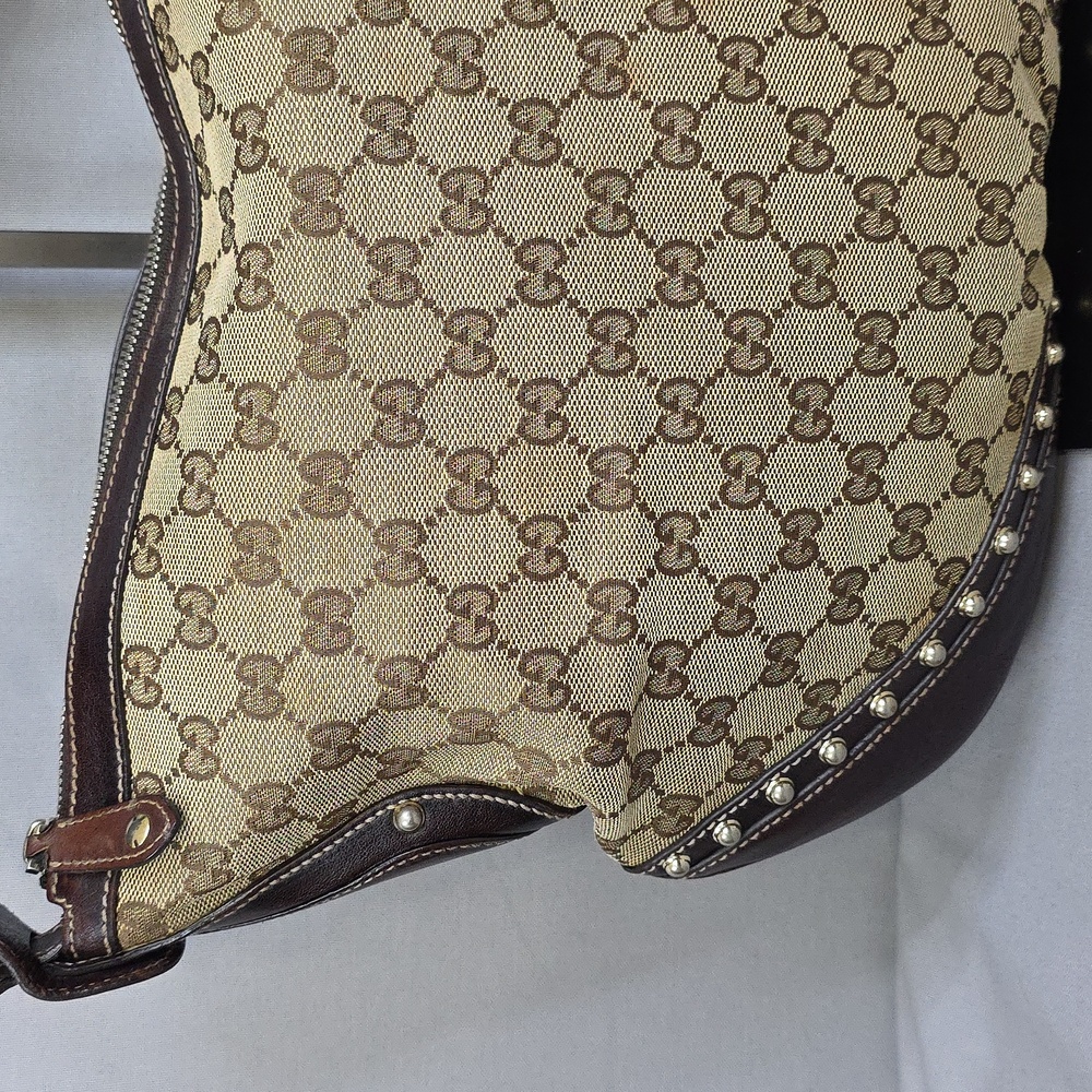 Gucci Beige GG Canvas Shoulder Bag with Brown Leather & Green-Red Web Strap - Picture 3 of 16